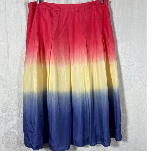 WD.NY Dresses & Skirts - WD NY Skirt 10 100% Silk Pink Yellow Blue Dip Dye Pleated A Line Lined